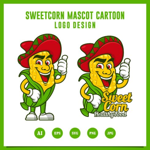 Set Sweetcorn healthy food mascot logo design - $6 cover image.