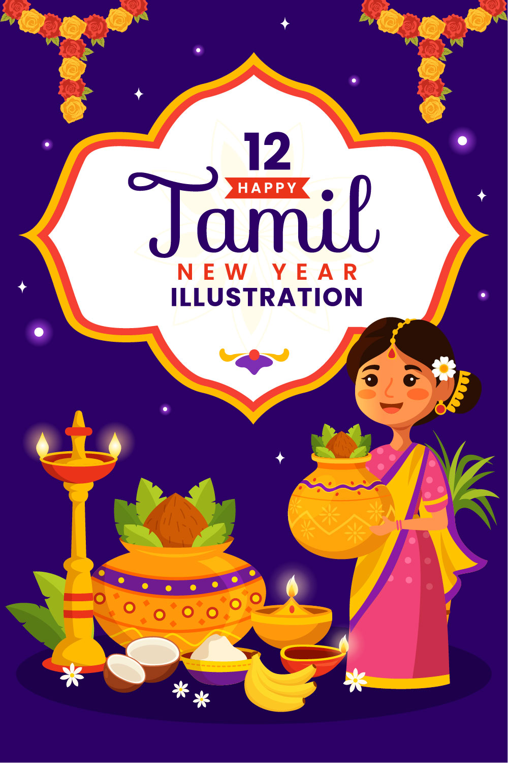 12 Happy Tamil New Year Illustration pinterest preview image.