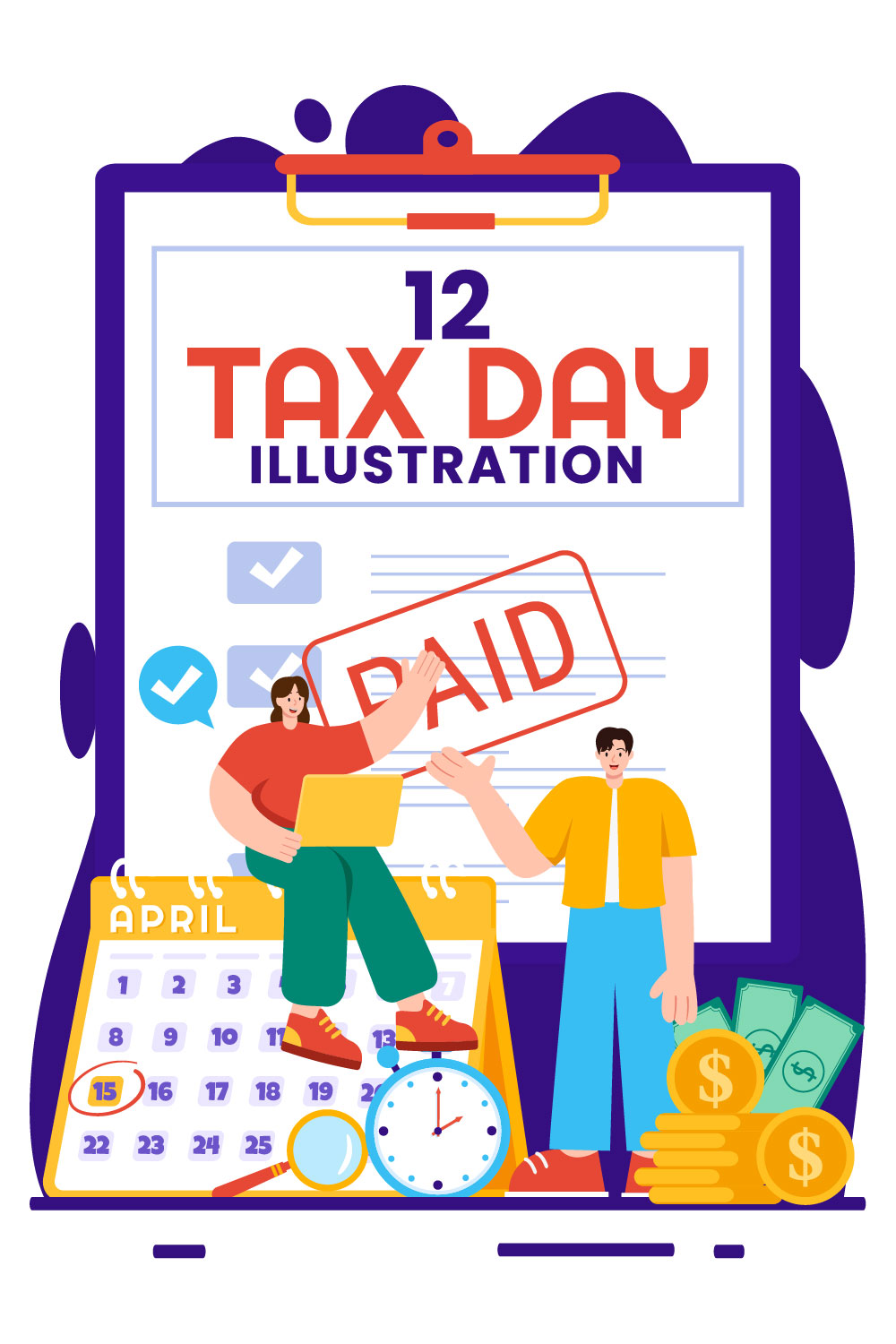 12 Tax Day Illustration pinterest preview image.