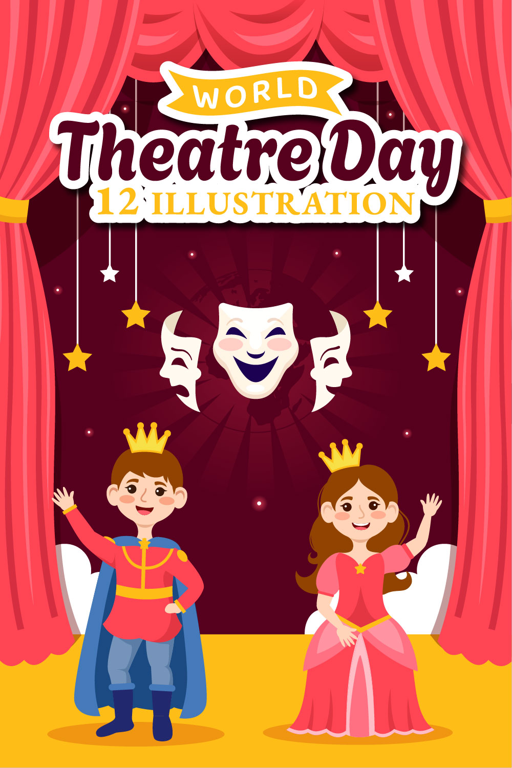 12 World Theatre Day Illustration pinterest preview image.