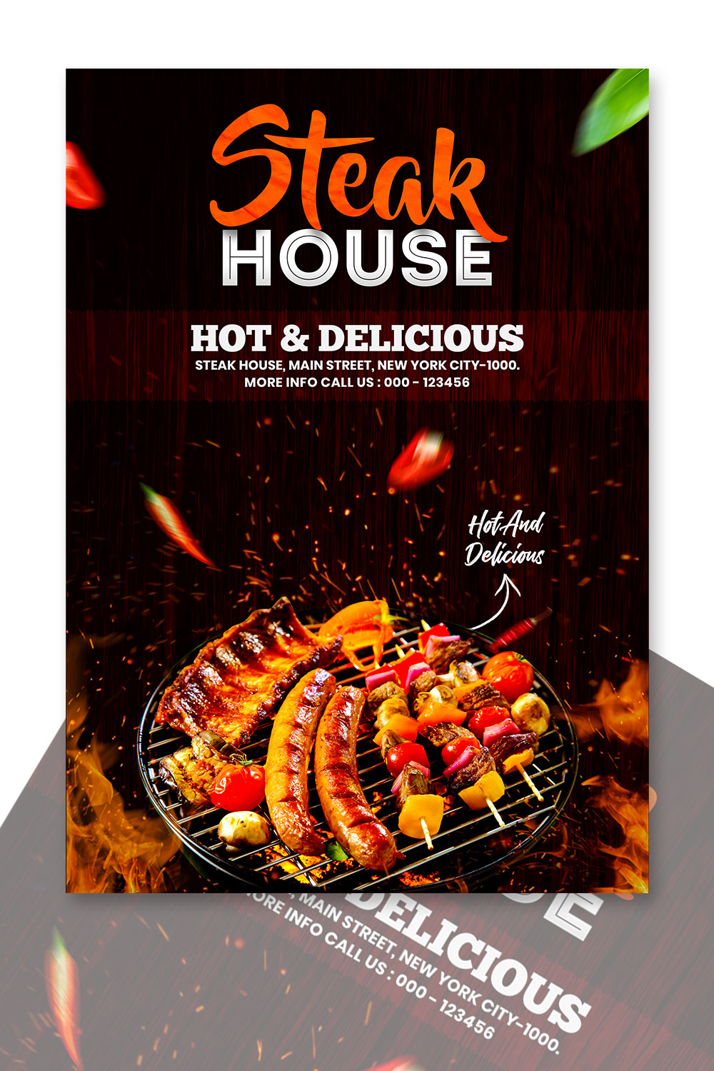 Grilled steak house restaurant flyer template pinterest preview image.