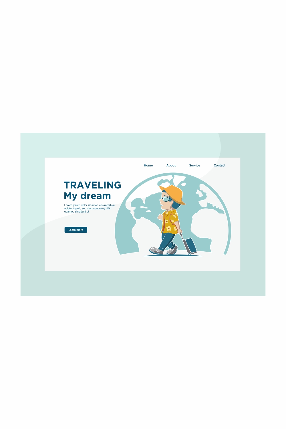 Dream adventure landing page template Travel the world Journey Tourist Travel vector advertising banner Summer vacation, travel hobby pinterest preview image.