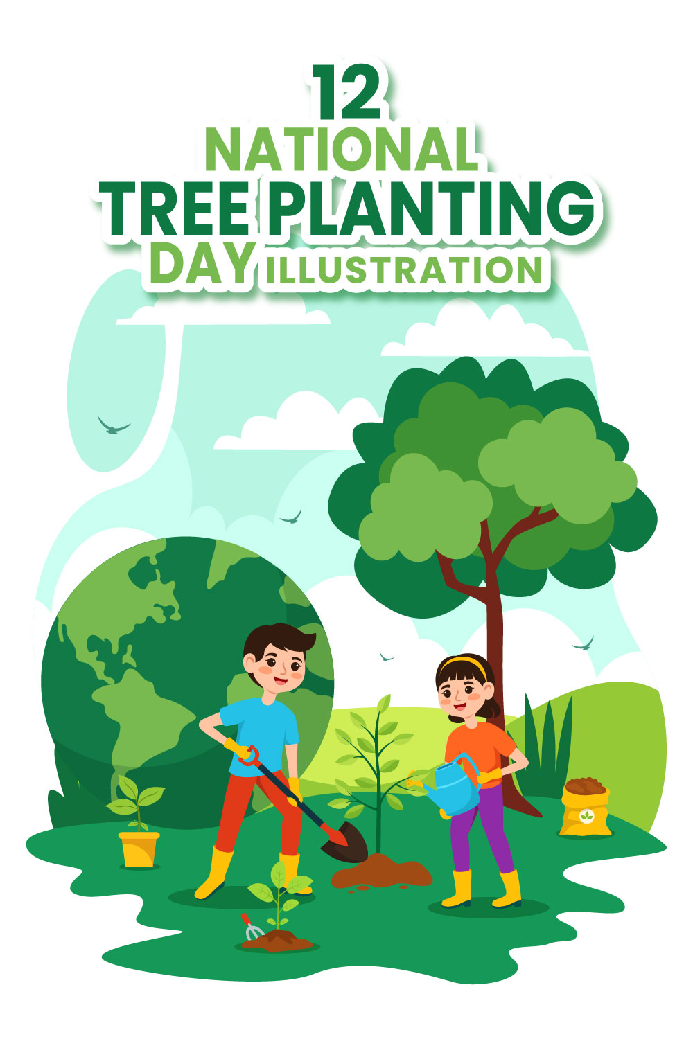 12 National Tree Planting Day Illustration pinterest preview image.