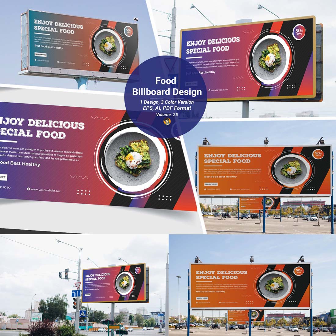 Fast Food Billboard Template V-25 cover image.