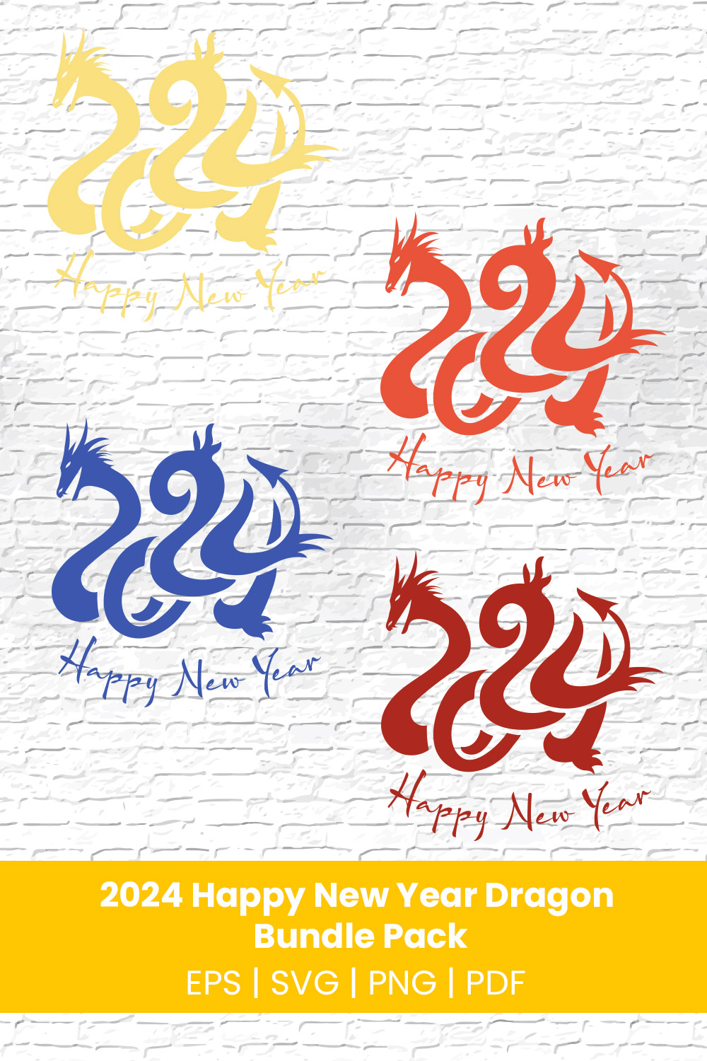 New Year Dragon 2024 svg Bundle | 2024 New Year | Year Of The Dragon 2024 svg | Chinese New Year Card T-Shirt Decor Decal Decoration Sticker pinterest preview image.