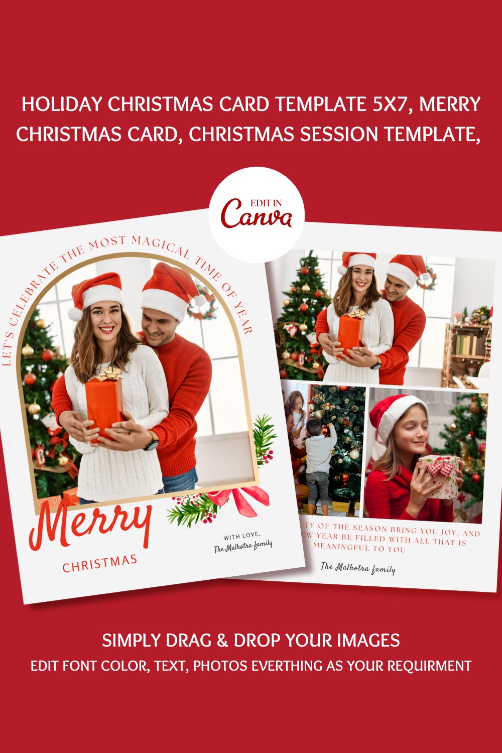 Editable Photo Christmas Card Template Arch Christmas Card Boho Holiday Card Minimalist Christmas Card Editable Printable Template Download | Merry Christmas | Editable Template pinterest preview image.
