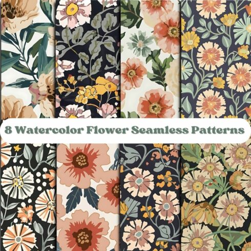 Watercolor Flowers Seamless Patterns cover image.