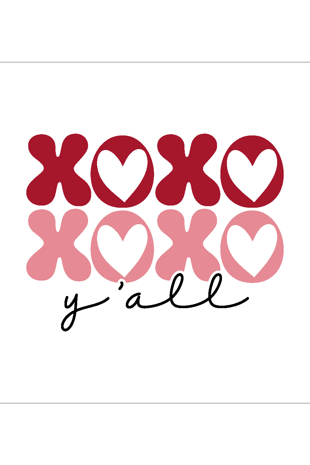 Valentine Xoxo Y'all Retro T-shirt Design pinterest preview image.