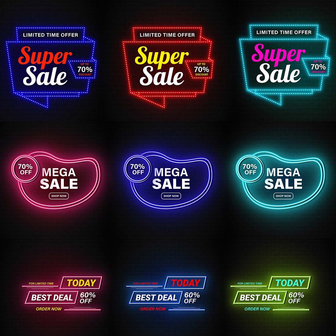 Sale Promotions Vector Neon Bundle preview image.