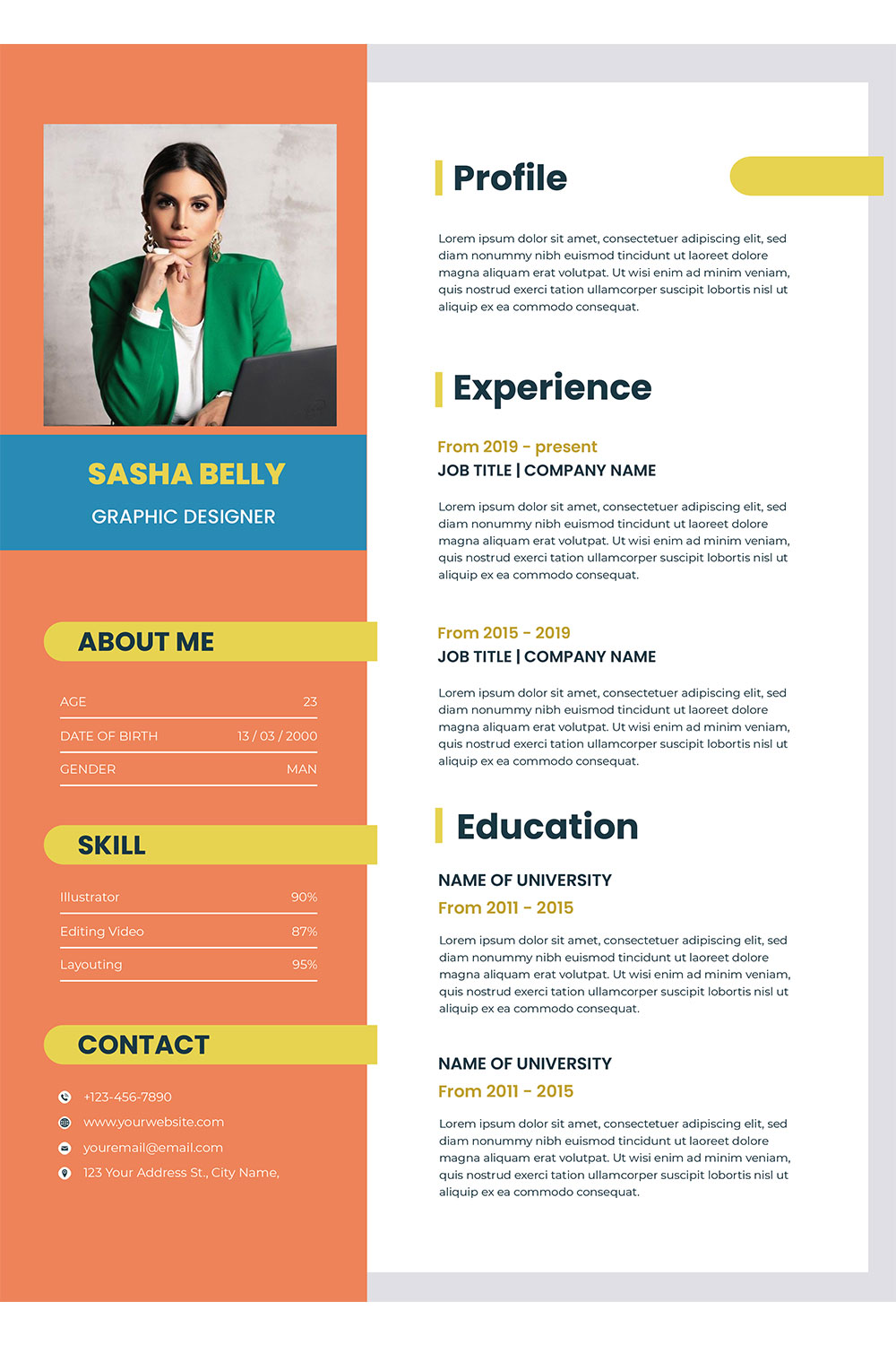 Elegant Resume / CV Template pinterest preview image.