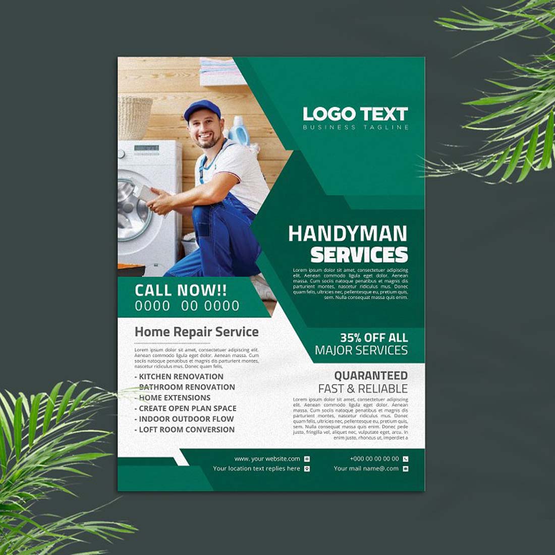 Handyman Home Repair Flyer Template preview image.