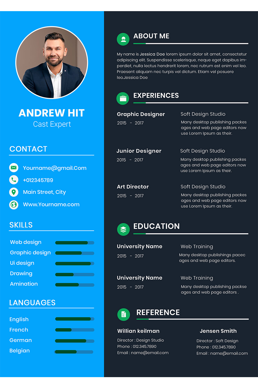 Andrew Blue Resume | CV Template pinterest preview image.
