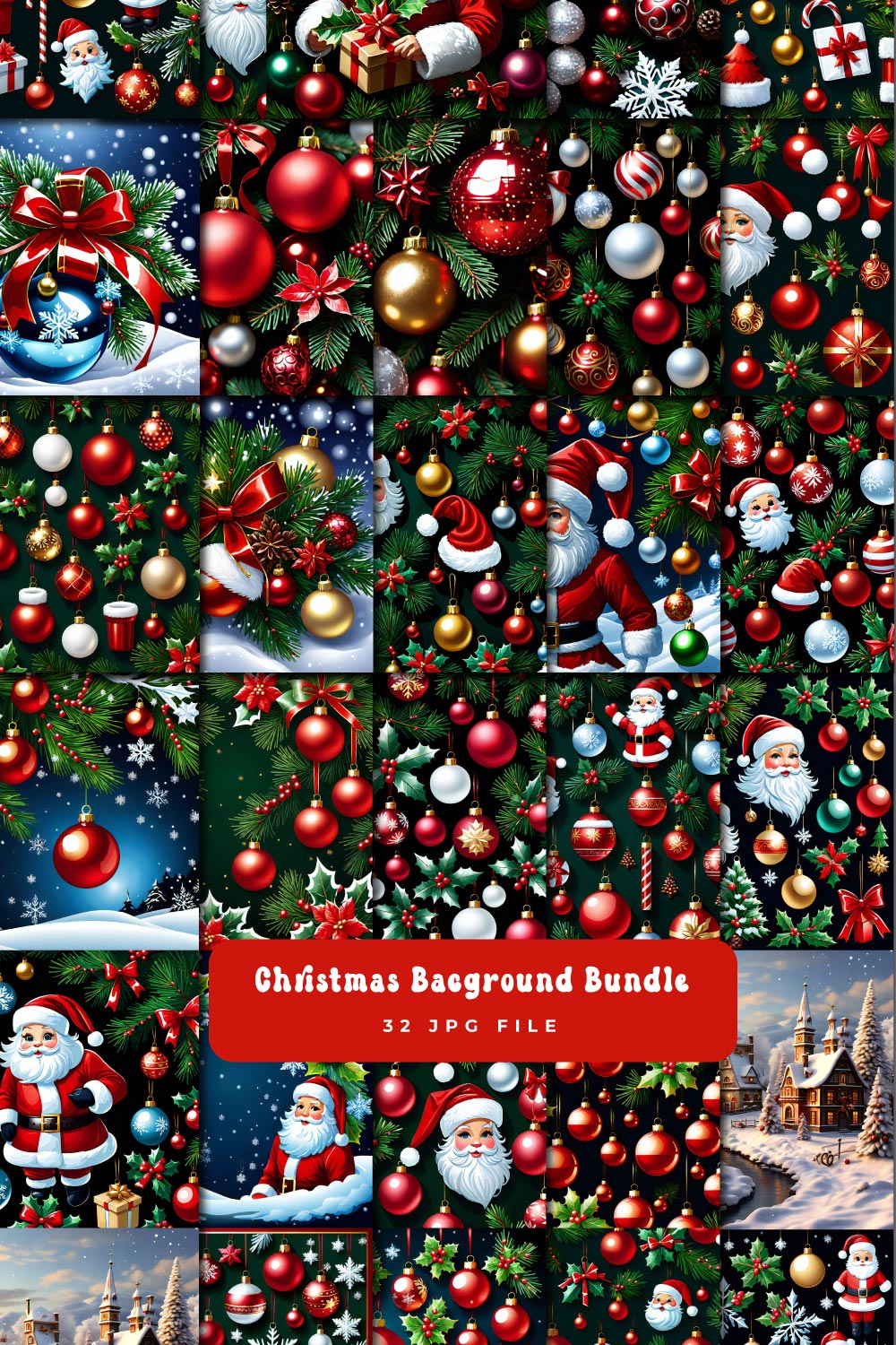 Merry Christmas Background Bundle pinterest preview image.
