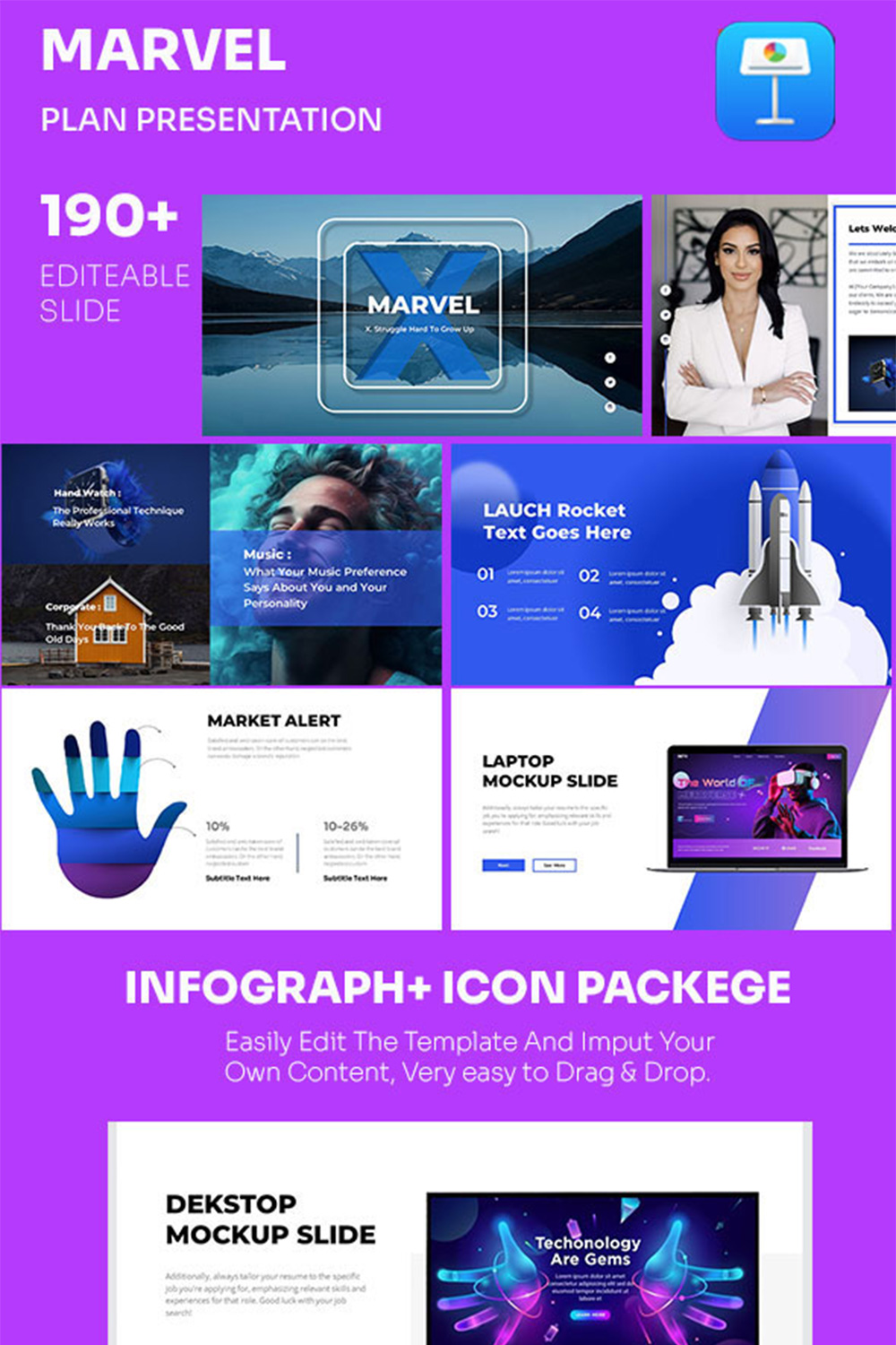 Marvel Business Plan Keynote Template pinterest preview image.