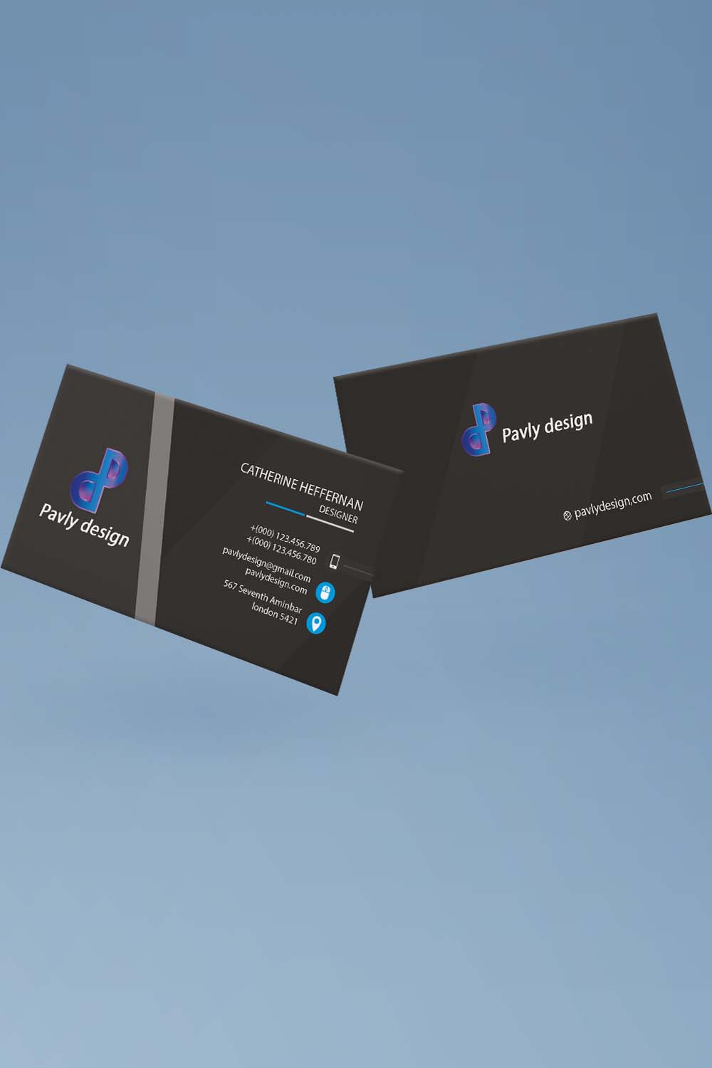 Blue business card pinterest preview image.