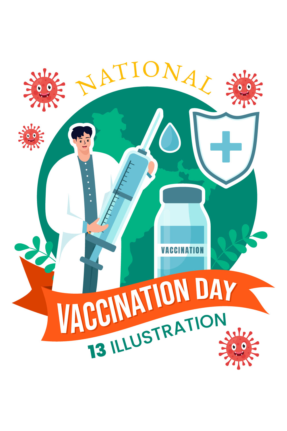 13 National Vaccination Day Illustration pinterest preview image.