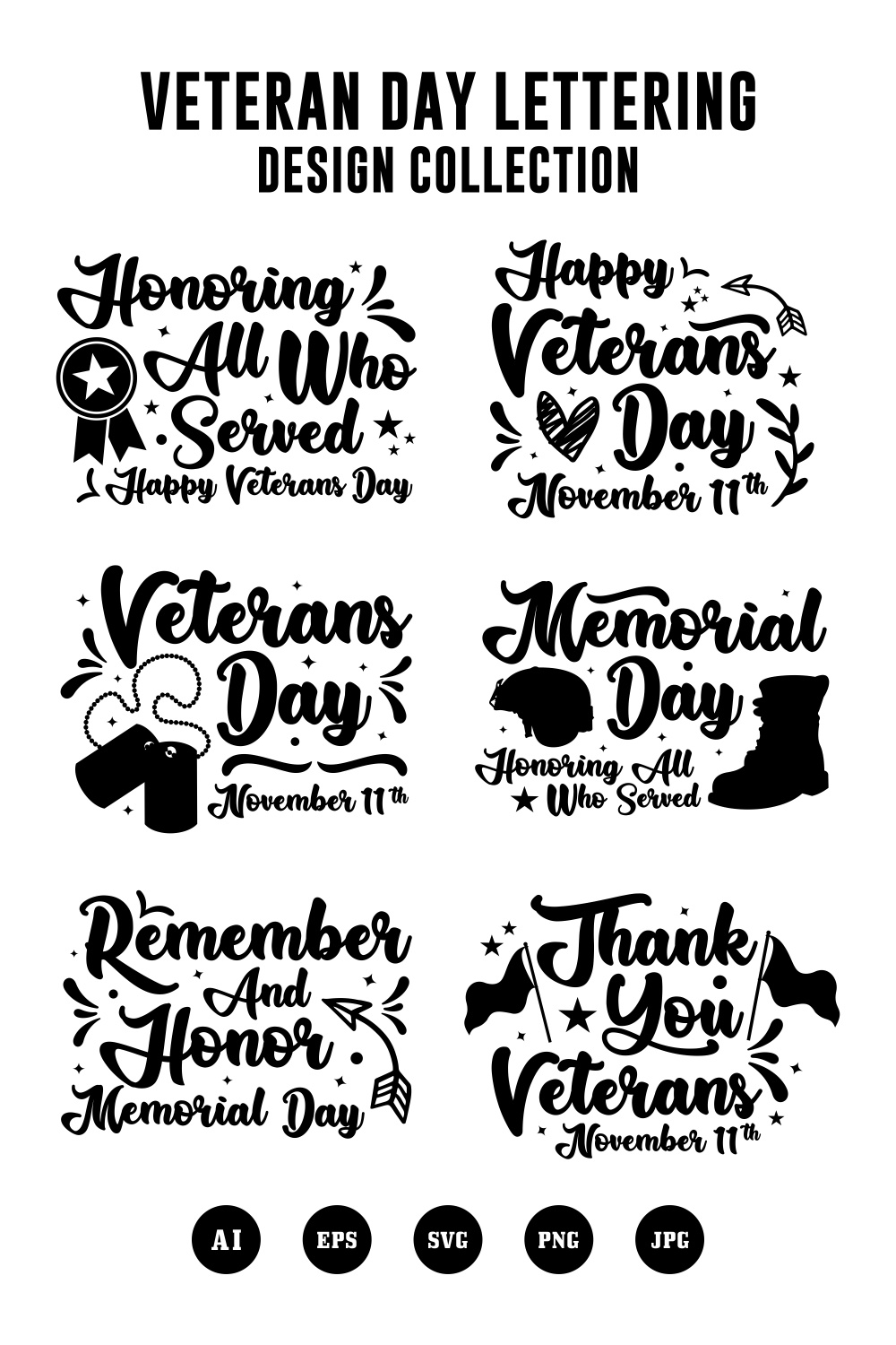 Set Veteran day lettering design collection - $5 pinterest preview image.