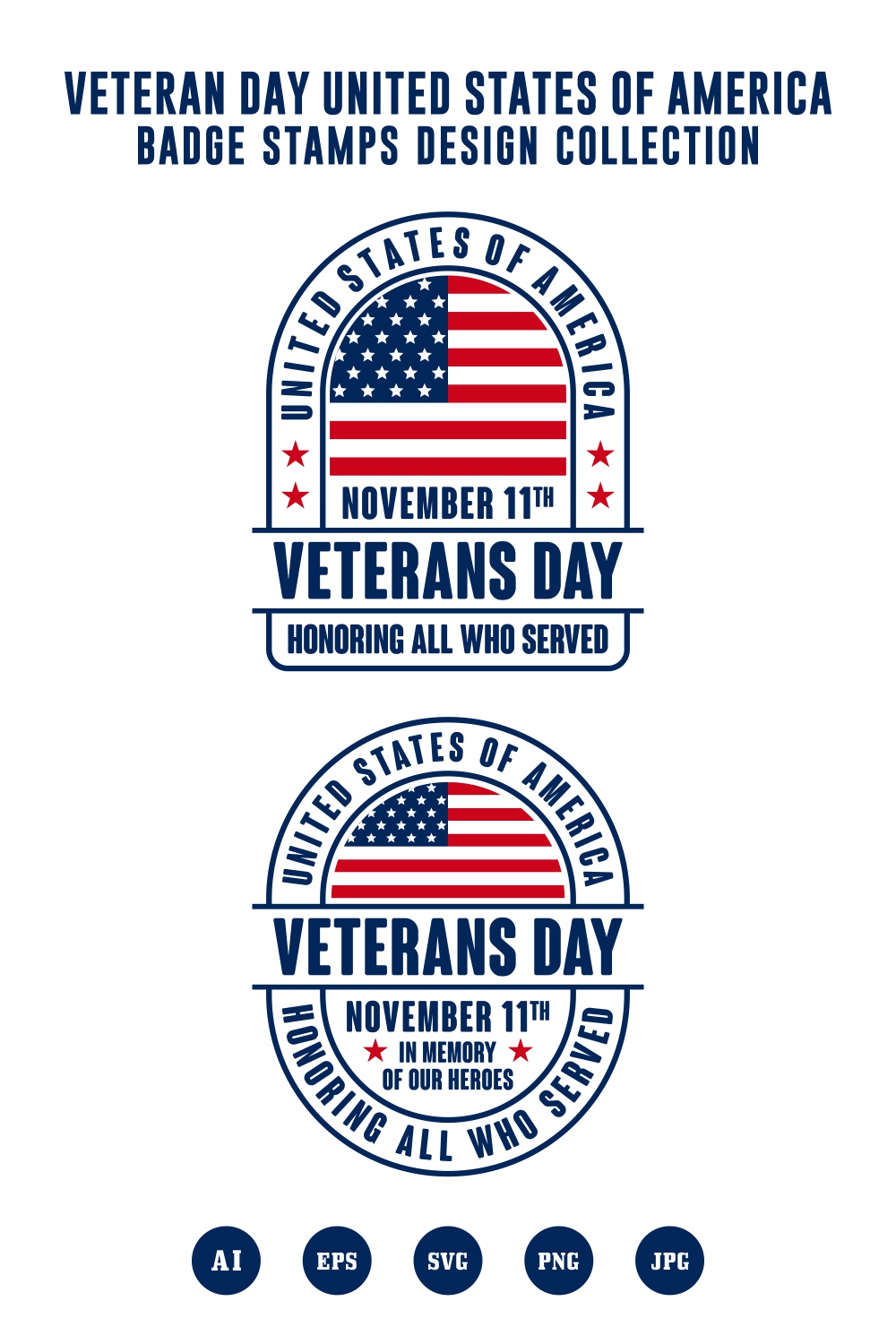 Set Veteran day united states of america badge collection - $5 pinterest preview image.