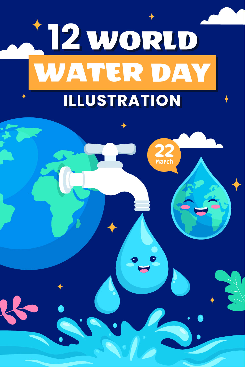 12 World Water Day Illustration pinterest preview image.