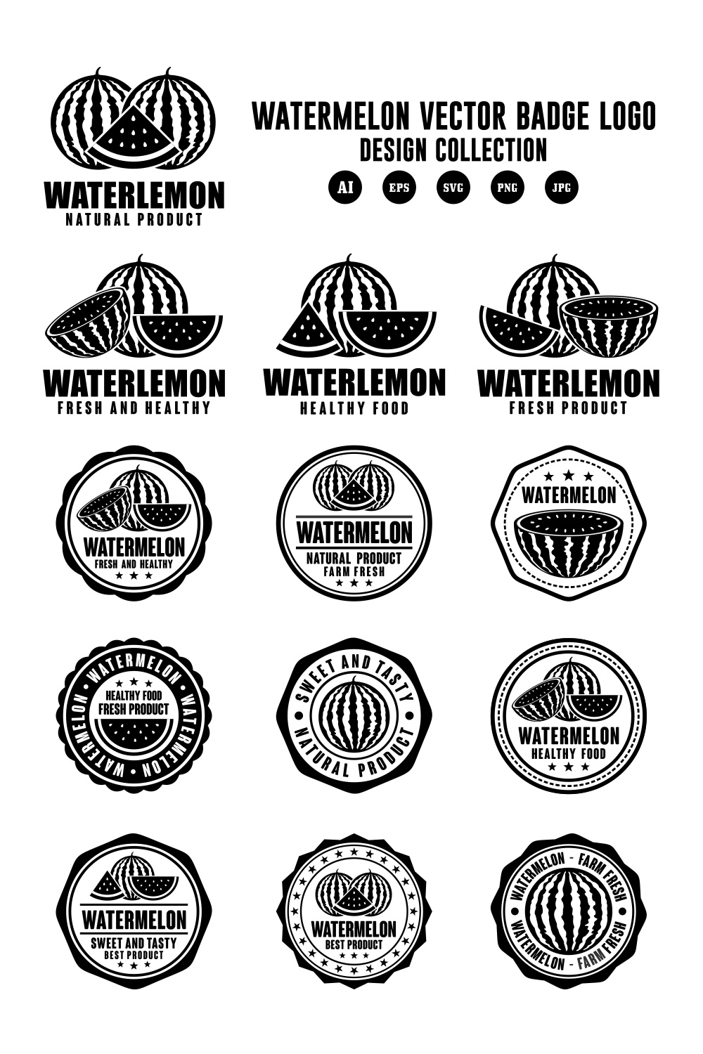 Set Watermelon vector logo design collection - $6 pinterest preview image.