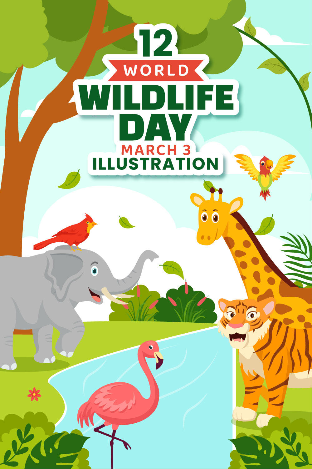 12 World Wildlife Day Illustration pinterest preview image.