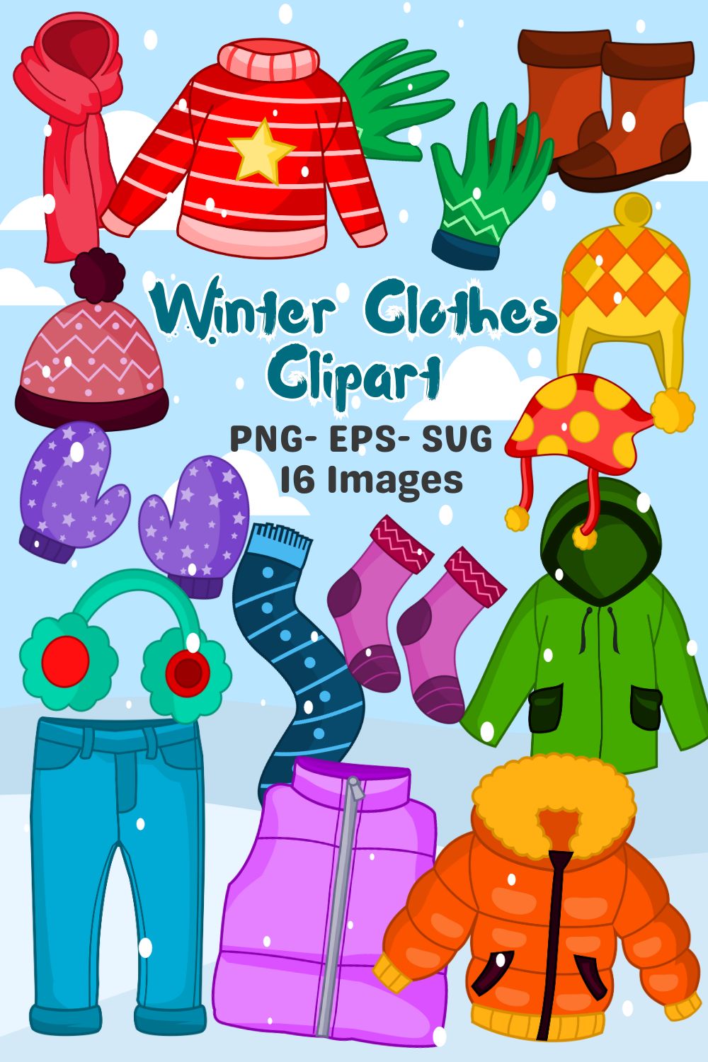 Warm Winter Clothes Clipart Set pinterest preview image.