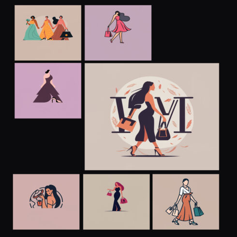 Woman Shopping - Logo Vector Art & illustration Total = 07 cover image.