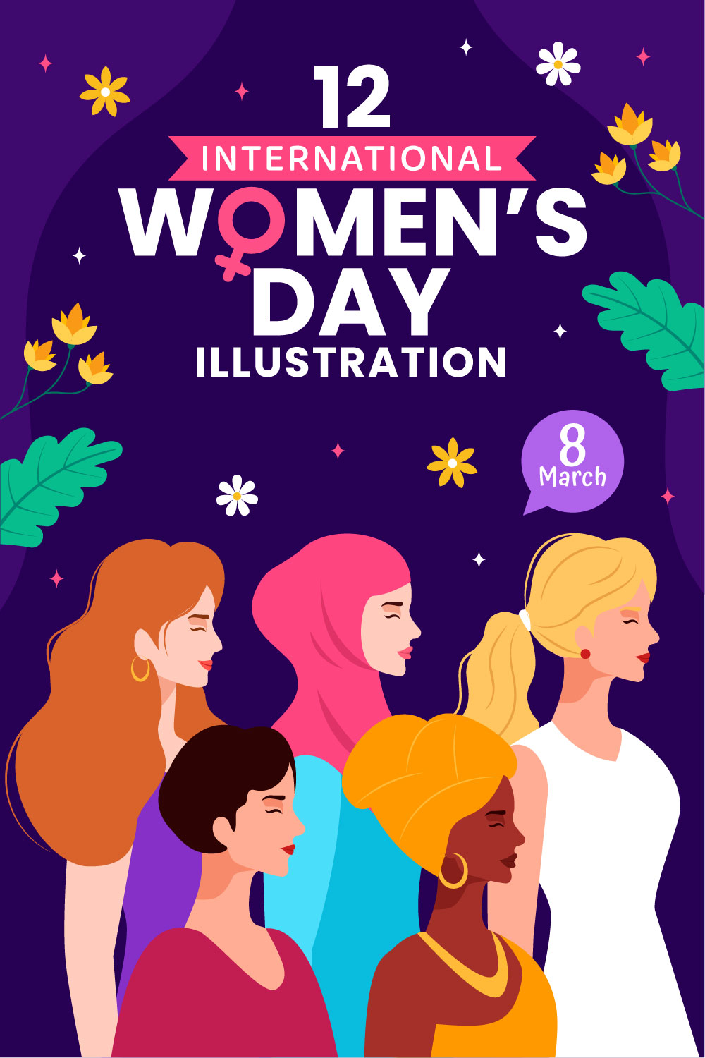 12 International Women's Day Illustration pinterest preview image.