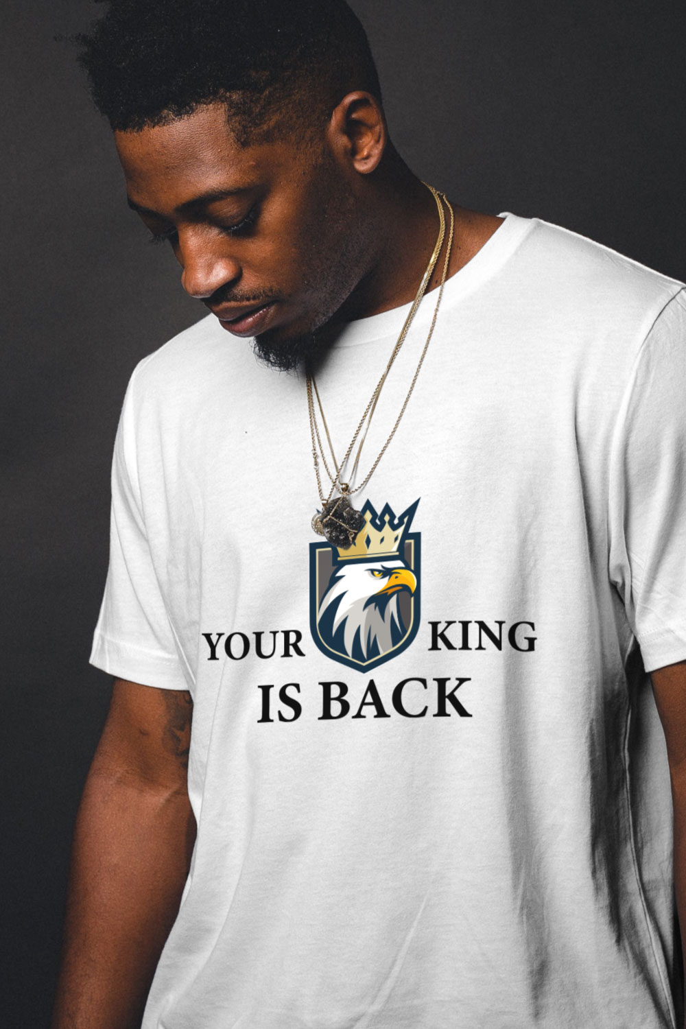 Your King is Back T Shirt Design pinterest preview image.