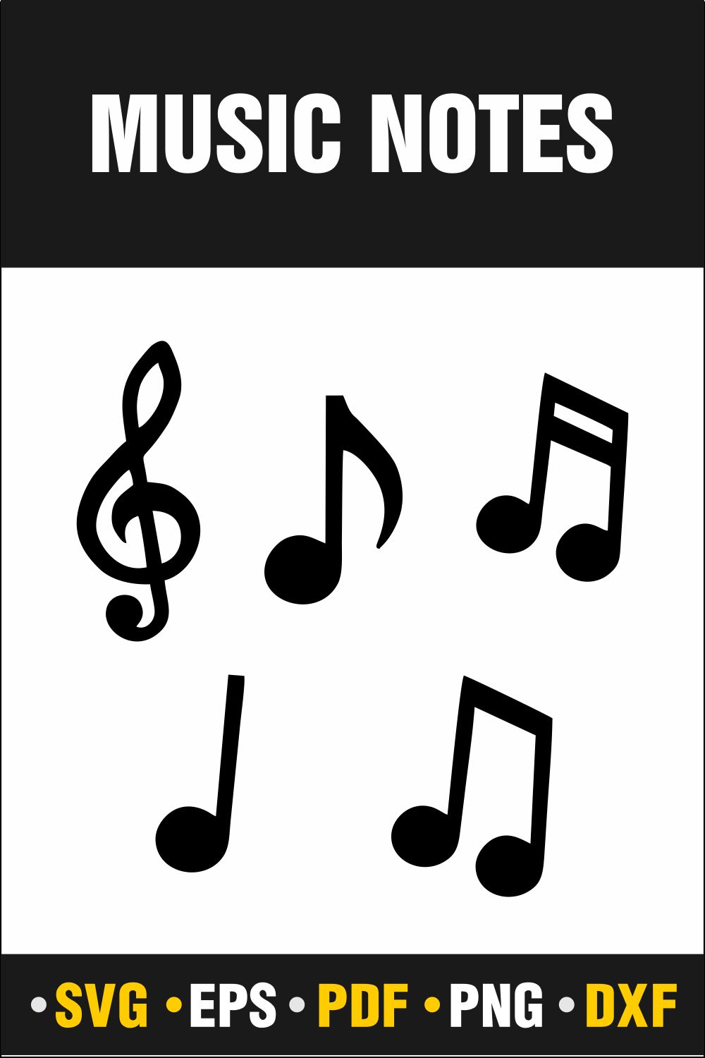 Music Svg, Music, Music Notes Svg, Music Notes Png, Music Png, Music Note Svg, Instant Download Vector Cut file Cricut, Silhouette, Pdf Png, Dxf, Decal pinterest preview image.