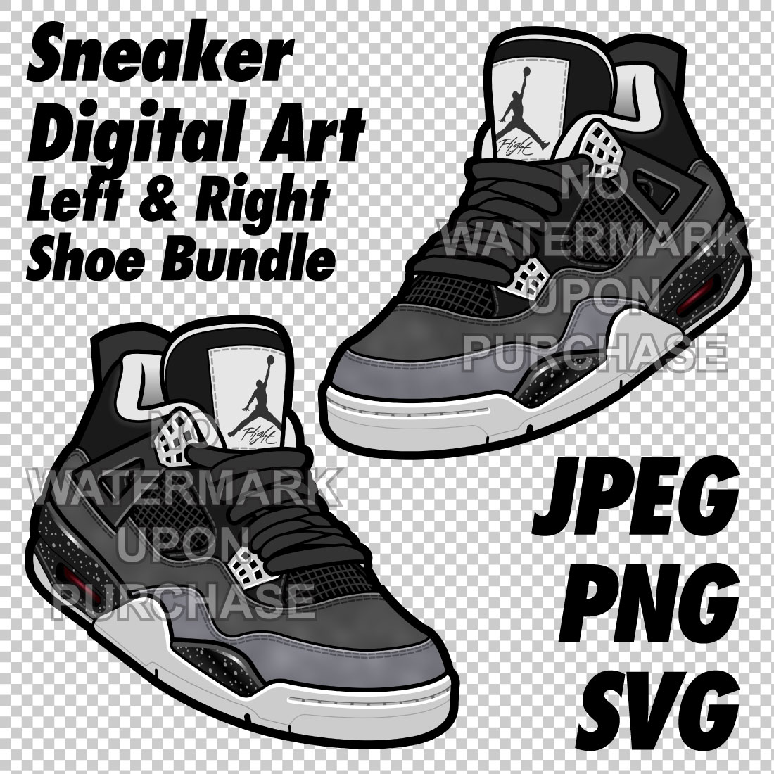 Air Jordan 4 Fear JPEG PNG SVG Sneaker Art right & left shoe bundle Digital Download cover image.