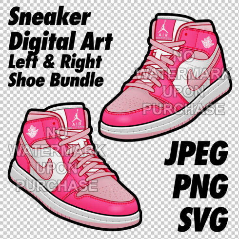 Air Jordan 1 MID Medium Soft Pink JPEG PNG SVG Sneaker Art right & left shoe bundle Digital Download cover image.