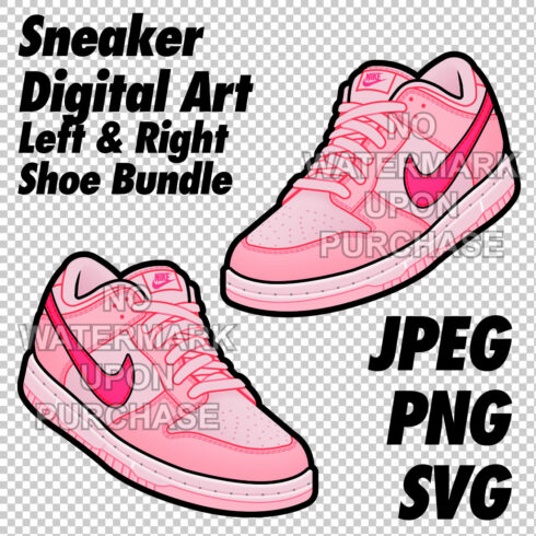 Dunk Low Triple Pink JPEG PNG SVG Sneaker Art right & left shoe bundle Digital Download cover image.