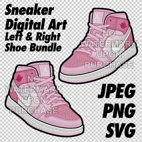Air Jordan 1 MID Digital Pink JPEG PNG SVG Sneaker Art right & left shoe bundle Digital Download cover image.
