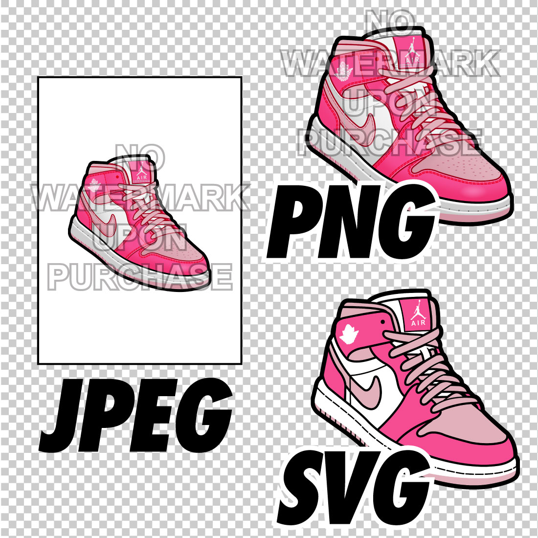 Air Jordan 1 MID Medium Soft Pink JPEG PNG SVG Sneaker Art right & left shoe bundle Digital Download preview image.