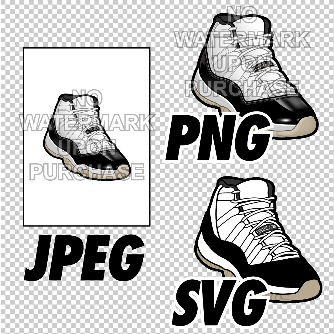 Air Jordan 11 Gratitude JPEG PNG SVG Sneaker Art right & left shoe bundle Digital Download preview image.