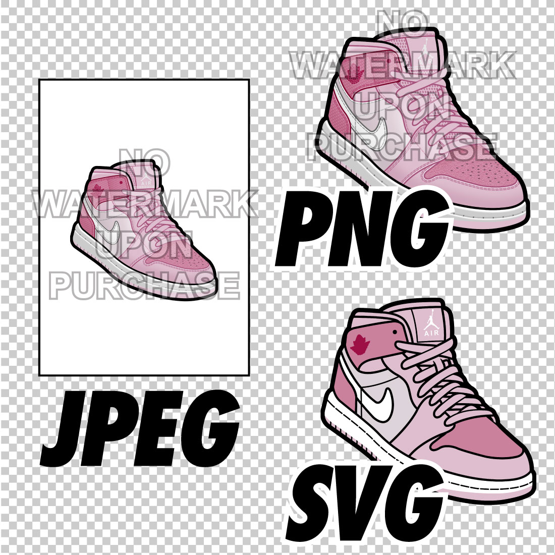 Air Jordan 1 MID Digital Pink JPEG PNG SVG Sneaker Art right & left shoe bundle Digital Download preview image.