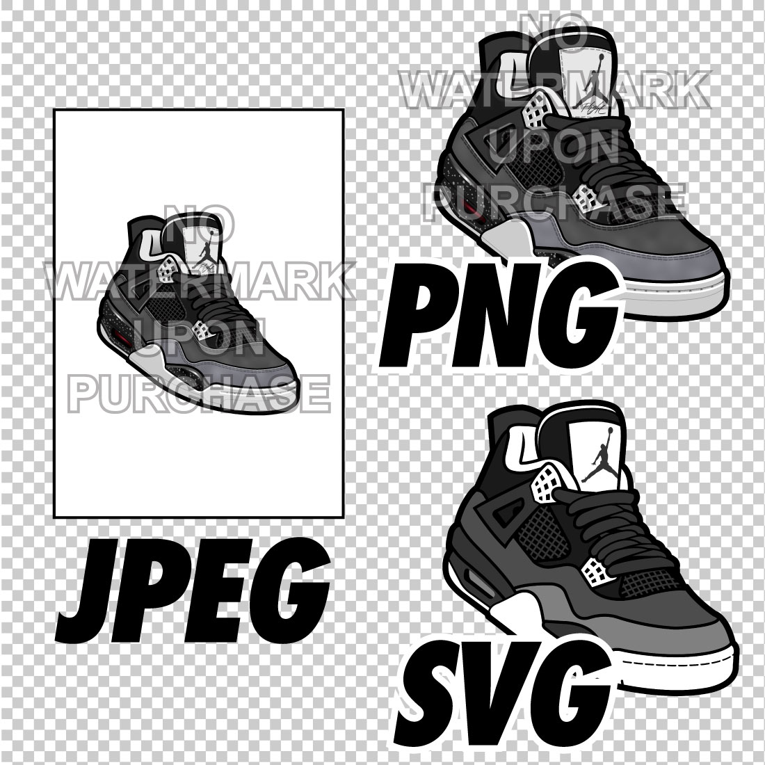 Air Jordan 4 Fear JPEG PNG SVG Sneaker Art right & left shoe bundle Digital Download preview image.