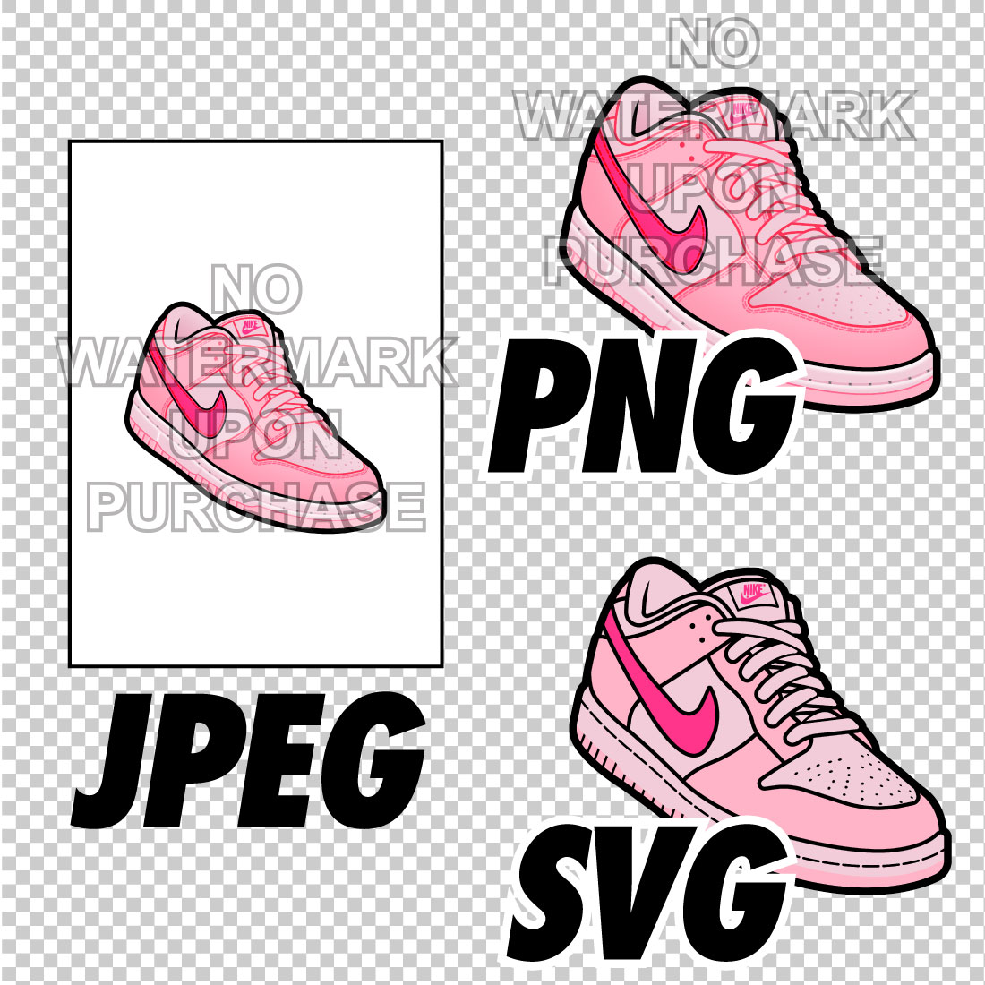 Dunk Low Triple Pink JPEG PNG SVG Sneaker Art right & left shoe bundle Digital Download preview image.