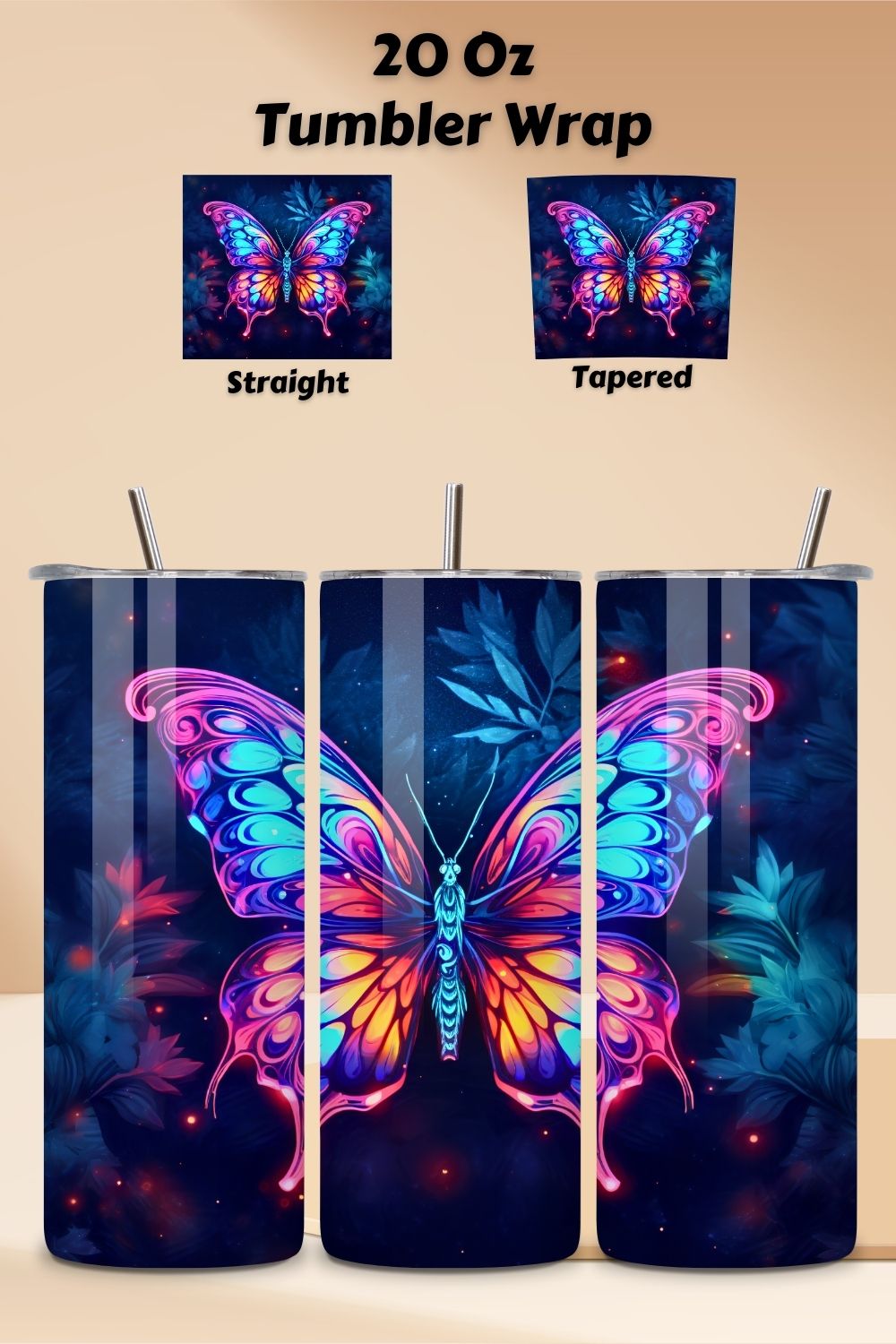 Butterfly Tumbler Wrap, 20oz Skinny Tumbler Sublimation, butterfly png, butterfly tumbler, delight butterfly, floral butterfly, holographic tumbler pinterest preview image.