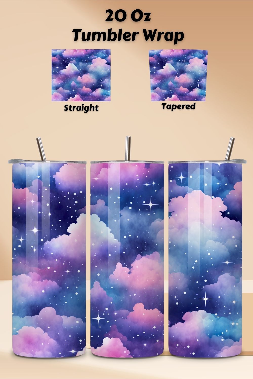 Sky Tumbler Sublimation | Seamless Wrap Design | 20oz Skinny, 20oz tumblers, galaxy design, novelty png design, printable vinyl, stars design, sublimation images, trending png designs pinterest preview image.