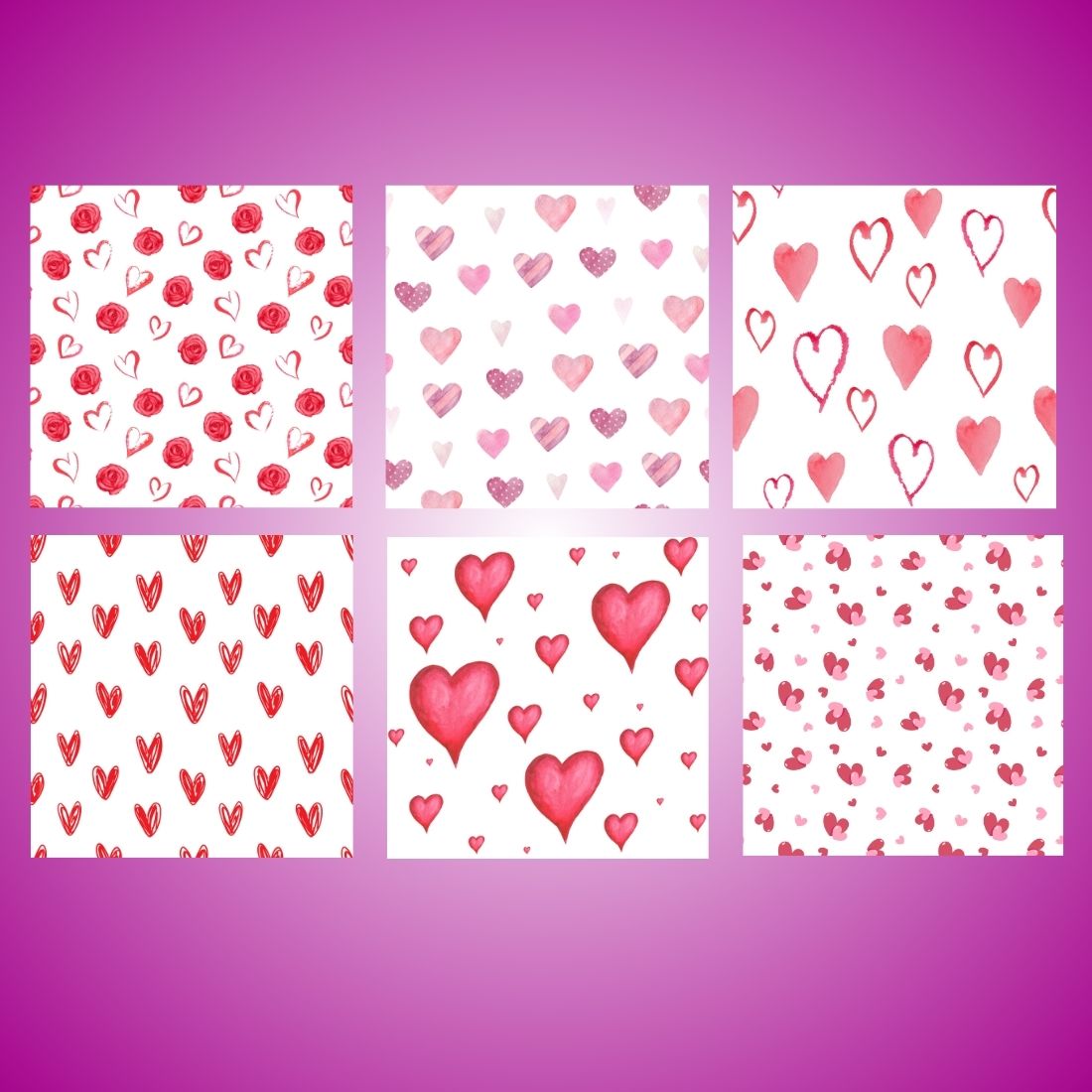 Seamless heart pattern bundles preview image.