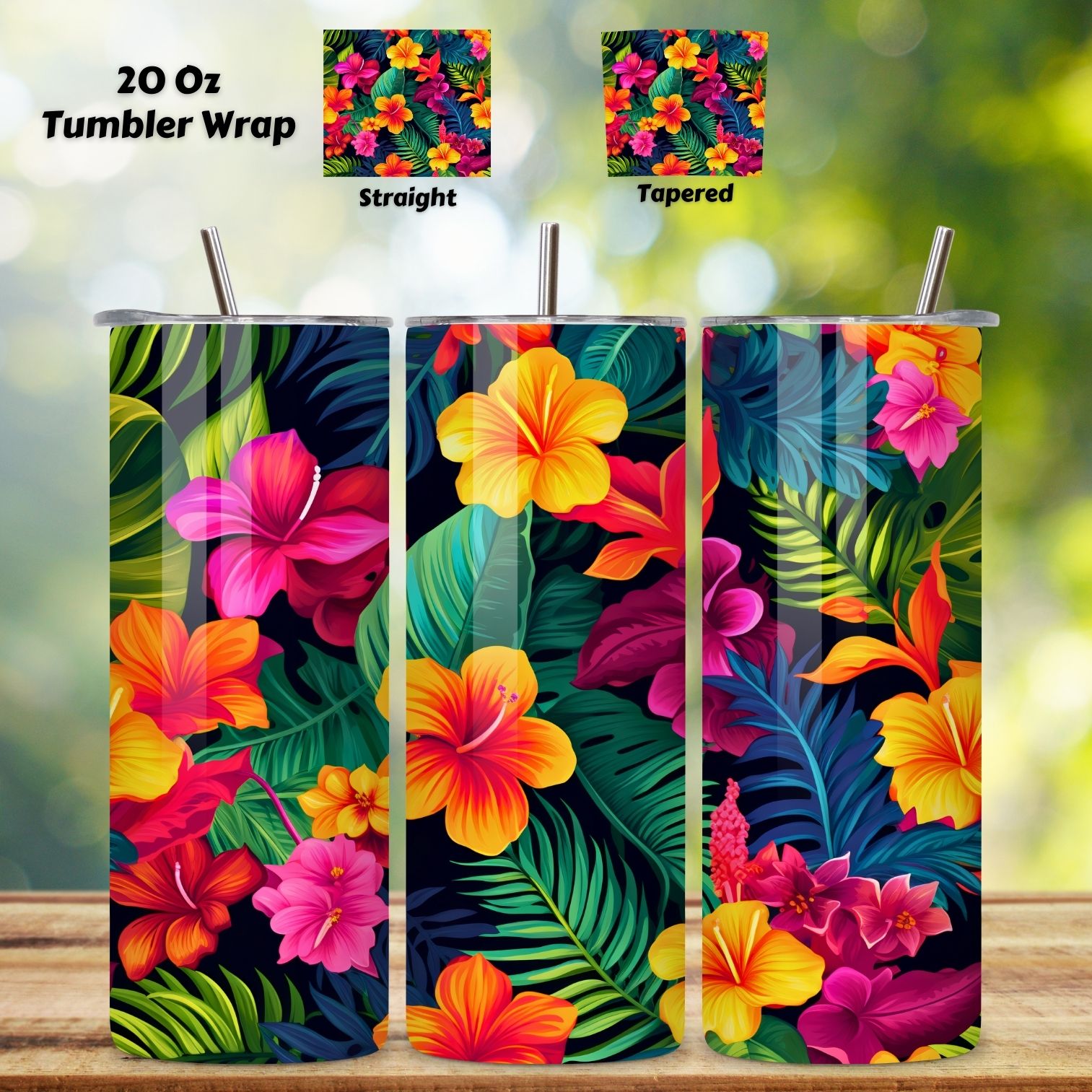 Tropical Paradise Bloom Tumbler wrap, Seamless Wrap PNG, Tropical Floral Tumbler Wrap, Colorful Botanical Design, Seamless 20oz Skinny PNG Sublimation, Exotic Leaves and Flowers cover image.
