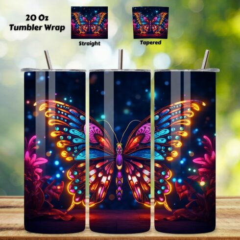 Bright Butterfly Tumbler Wrap, Sublimation PNG design, delight butterfly, floral butterfly, holographic tumbler cover image.