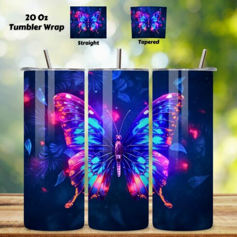 Colorful Butterfly Tumbler Wrap, Sublimation PNG design, bright butterfly, butterfly png, butterfly tumbler cover image.