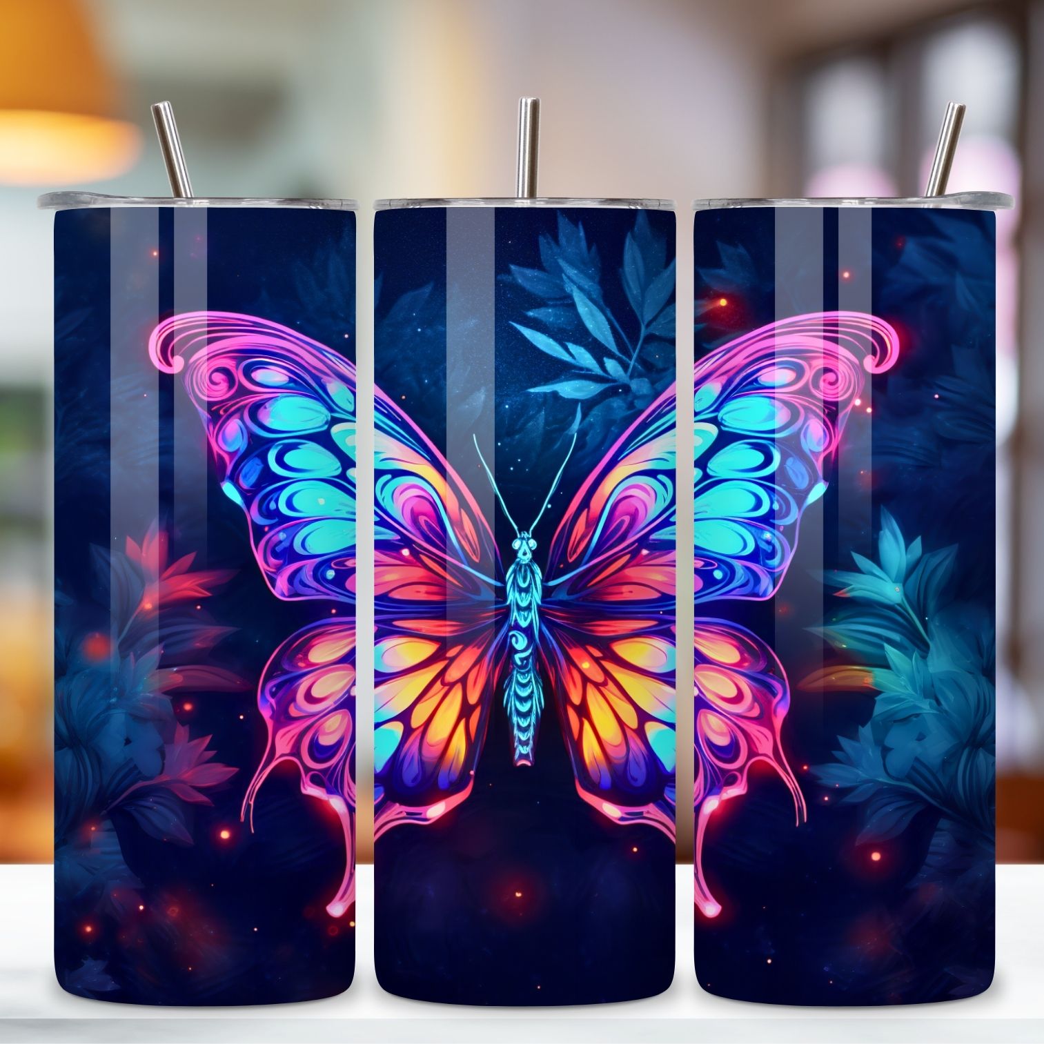 Butterfly Tumbler Wrap, 20oz Skinny Tumbler Sublimation, butterfly png, butterfly tumbler, delight butterfly, floral butterfly, holographic tumbler preview image.
