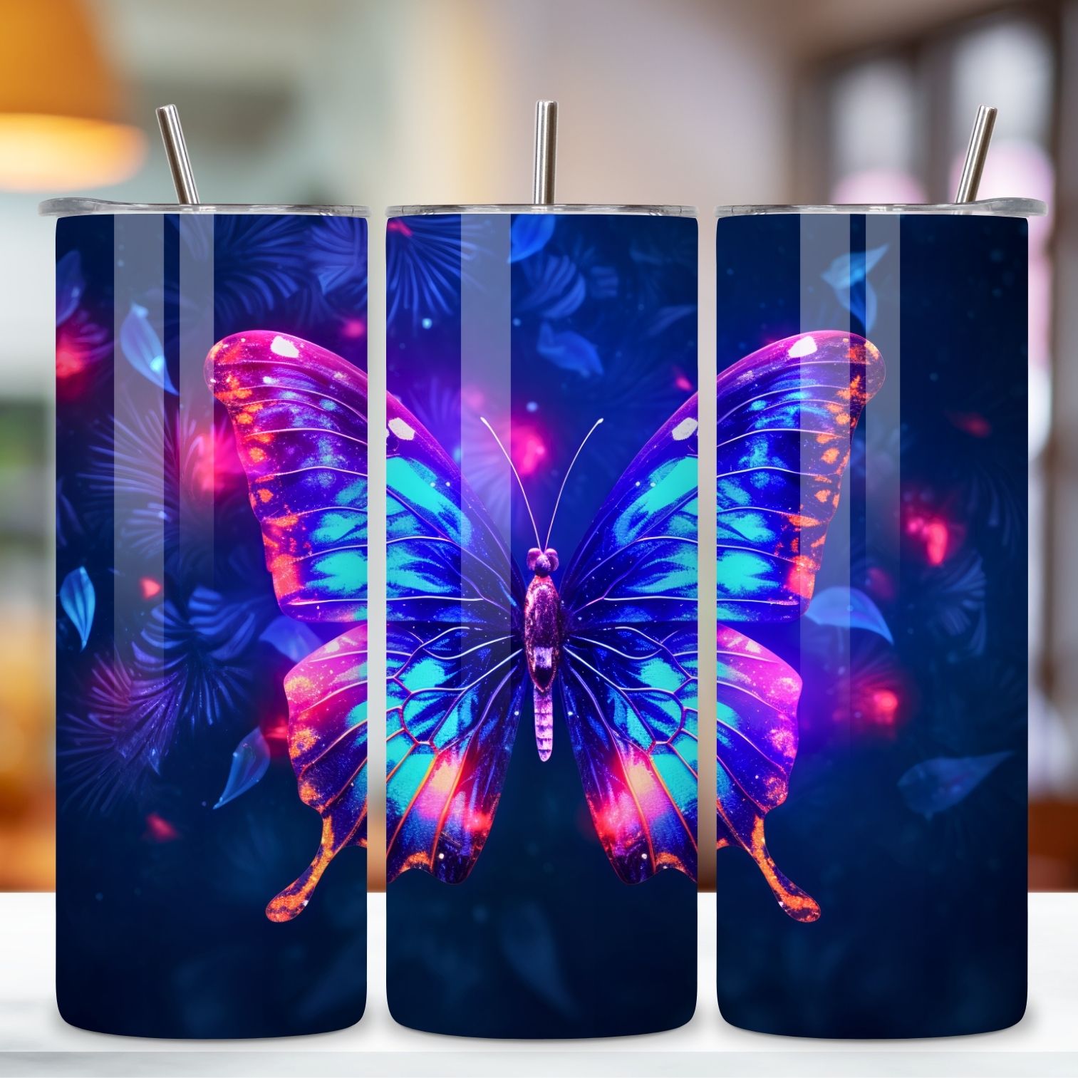 Colorful Butterfly Tumbler Wrap, Sublimation PNG design, bright butterfly, butterfly png, butterfly tumbler preview image.