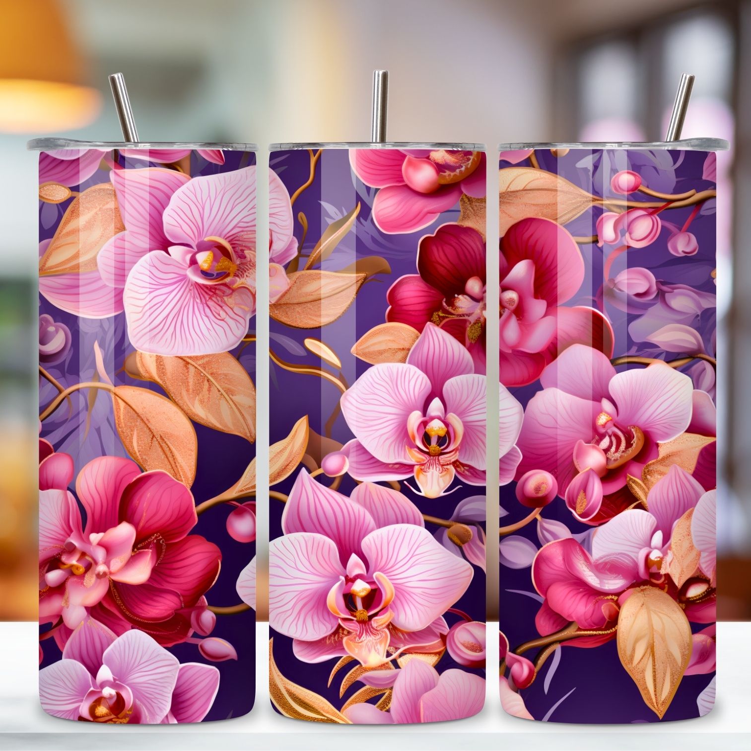Supreme Orchid Tumbler Wrap, Seamless Wrap PNG, orchid tumbler wrap, pink flowers, skinny tumbler wrap, sublimation design preview image.