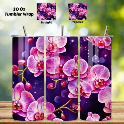 Celestial Orchid Tumbler Wrap, Seamless Design PNG, lower pattern, flower tumbler wrap, orchid flowers cover image.