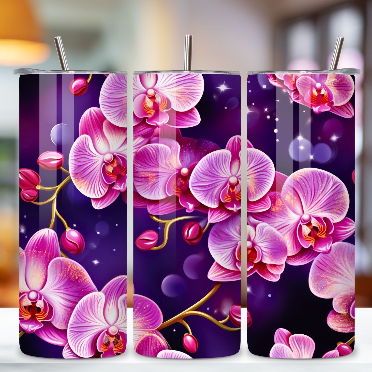 Celestial Orchid Tumbler Wrap, Seamless Design PNG, lower pattern, flower tumbler wrap, orchid flowers preview image.